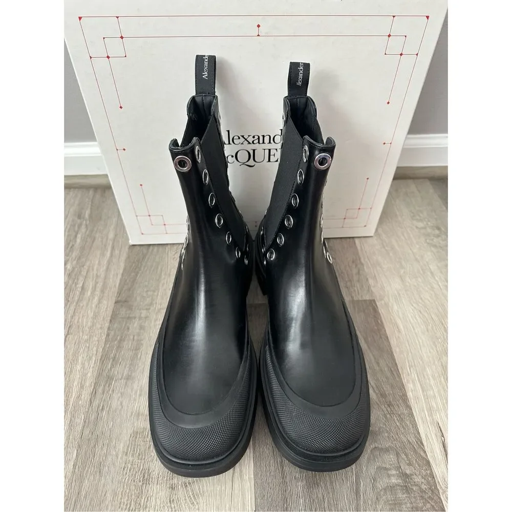 Alexander McQueen Leather Grommet Eyelet Detailed Chelsea Boots US 12 $1150